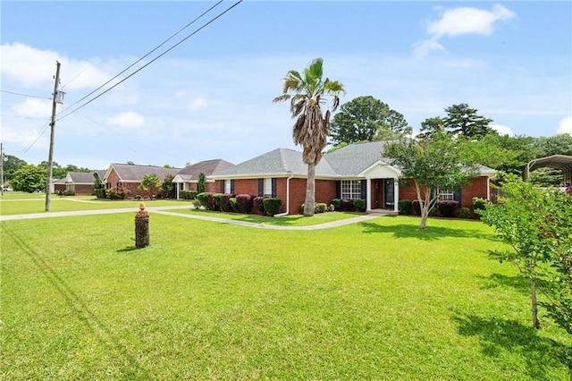 7115 Haleys Way, Theodore, AL 36582 - ranch-style house featuring a front yard, a detached carport, and brick siding