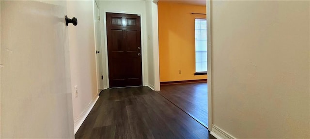 hallway with dark hardwood / wood-style floors