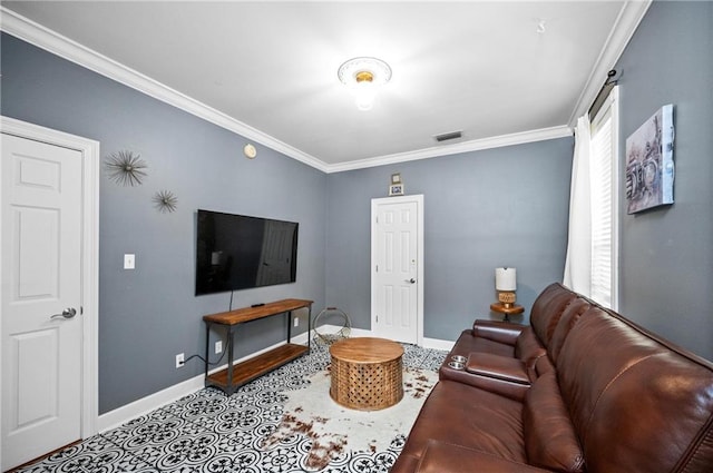 living room featuring ornamental molding