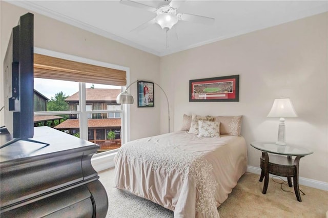 311 Magnolia Ave Unit 54, Satsuma, AL 36572 - bedroom featuring light carpet, baseboards, crown molding, and ceiling fan