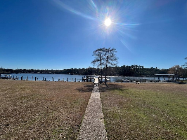 view of yard with a water view