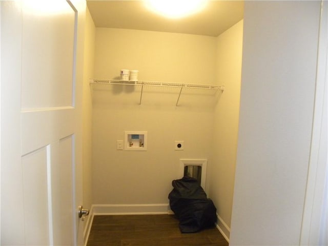 laundry room with electric dryer hookup, dark hardwood / wood-style flooring, and hookup for a washing machine