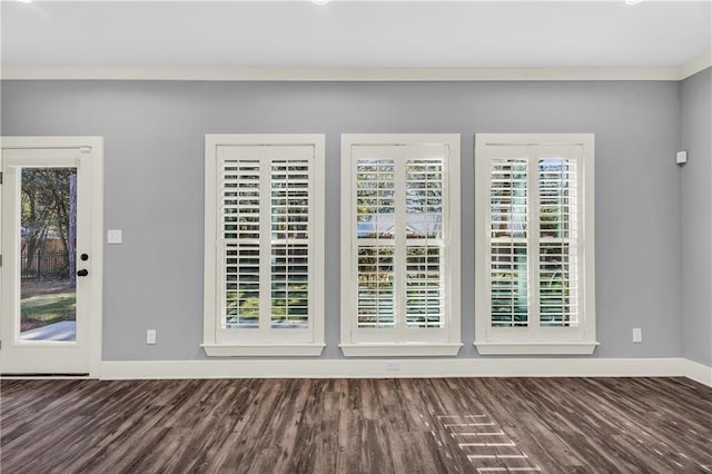 unfurnished room with plenty of natural light and dark wood-type flooring