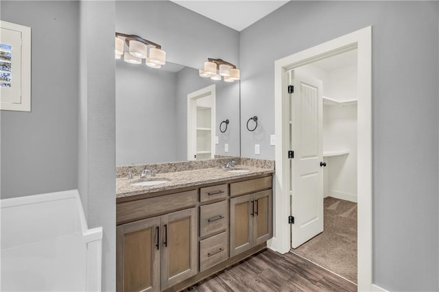 bathroom featuring vanity and hardwood / wood-style floors