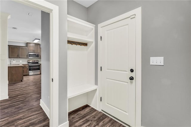 mudroom featuring sink and dark hardwood / wood-style floors