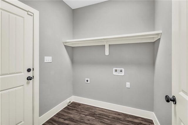 washroom with electric dryer hookup and dark hardwood / wood-style floors