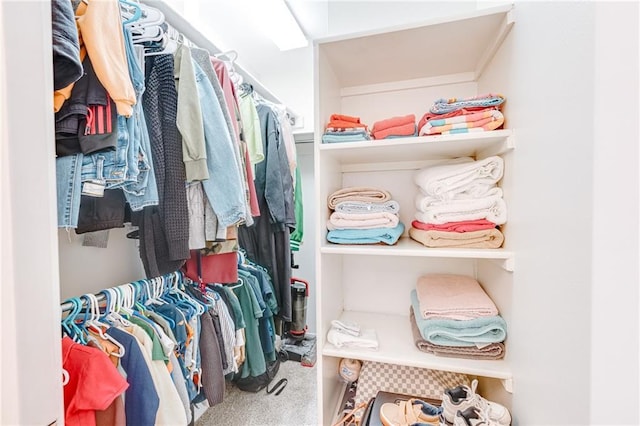 walk in closet featuring carpet flooring