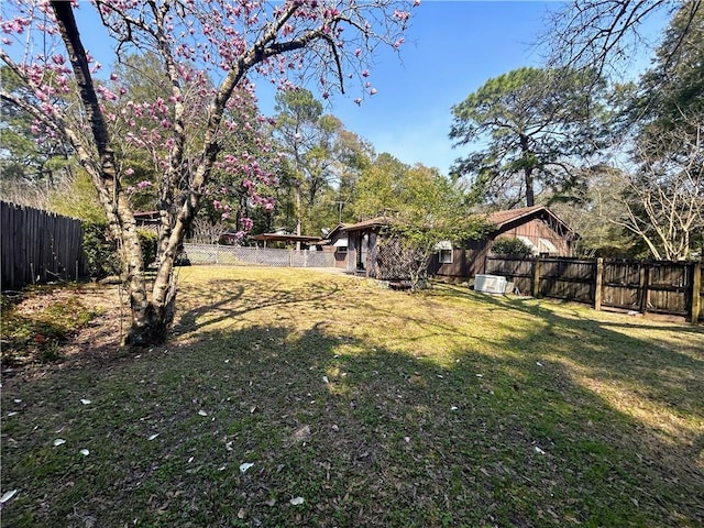 view of yard with a fenced backyard