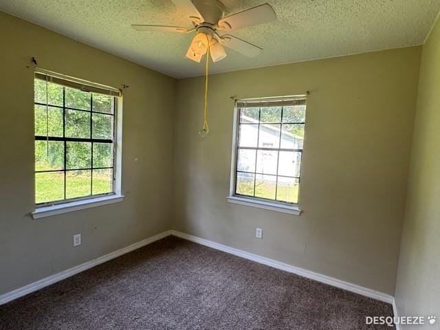 303 Ruben Ave, Saraland, AL 36571 - empty room featuring a textured ceiling, carpet flooring, a ceiling fan, and baseboards