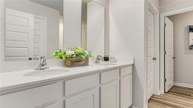 bathroom featuring hardwood / wood-style floors and vanity