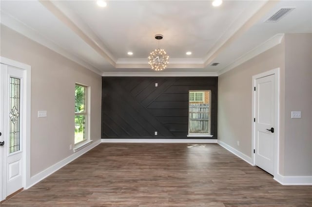 284 Magnolia Dr, Mobile, AL 36617 - unfurnished room with a chandelier, wood finished floors, baseboards, a tray ceiling, and recessed lighting