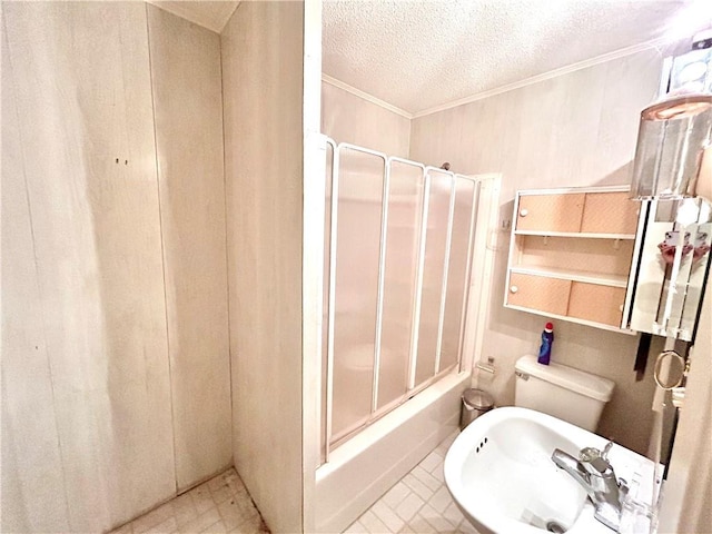 1113 Carre Dr W, Mobile, AL 36618 - bathroom with an enclosed shower, a textured ceiling, and crown molding