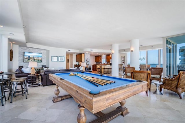 game room with light tile floors and billiards