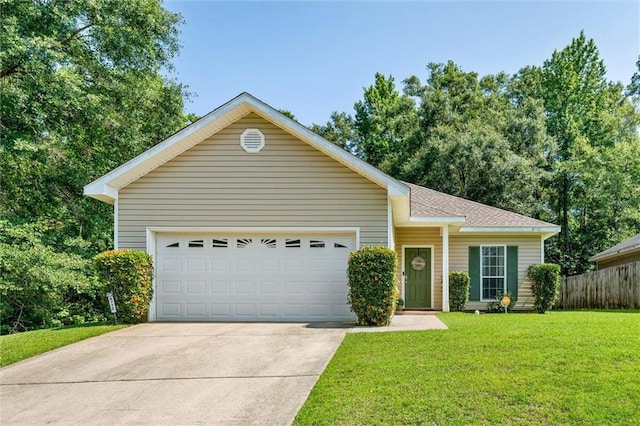 ranch-style house with a front lawn and a garage