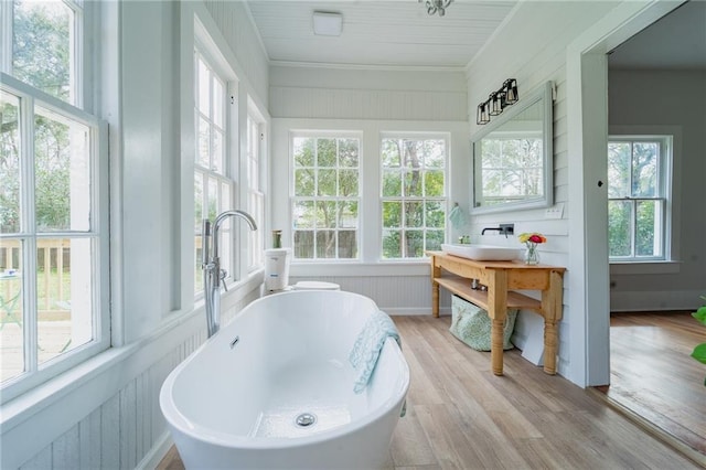 sunroom with a healthy amount of sunlight and a sink