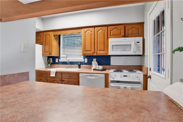 kitchen with white appliances and sink