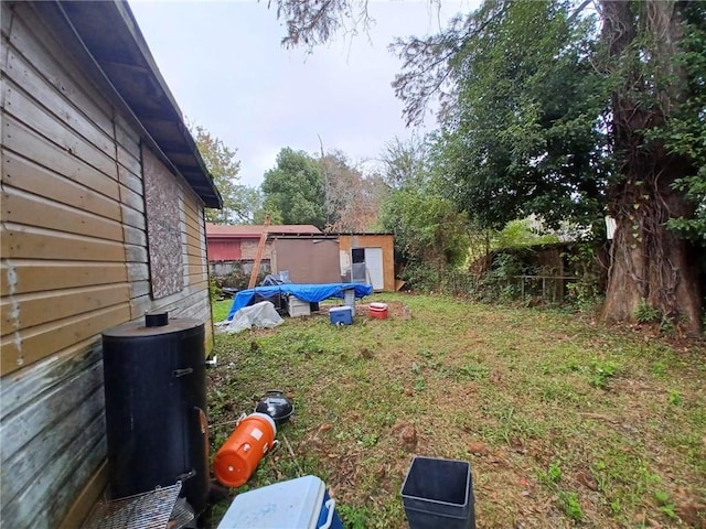 view of yard with a storage unit