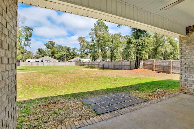 view of yard with a patio area and a fenced backyard