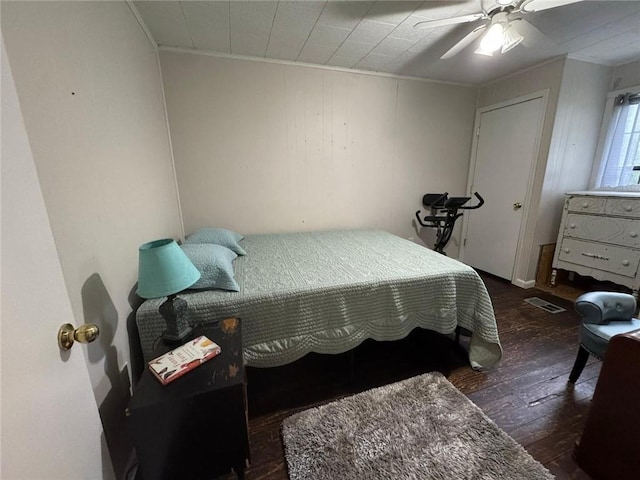 9740 Tanner Williams Rd, Mobile, AL 36608 - bedroom featuring ornamental molding, hardwood / wood-style flooring, and ceiling fan