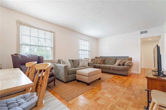 living room with light parquet flooring