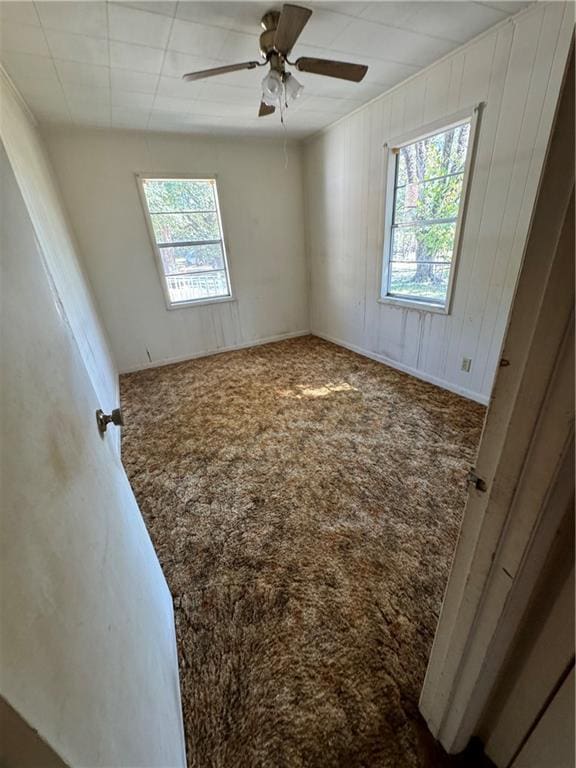 bedroom with multiple windows, a ceiling fan, and carpet