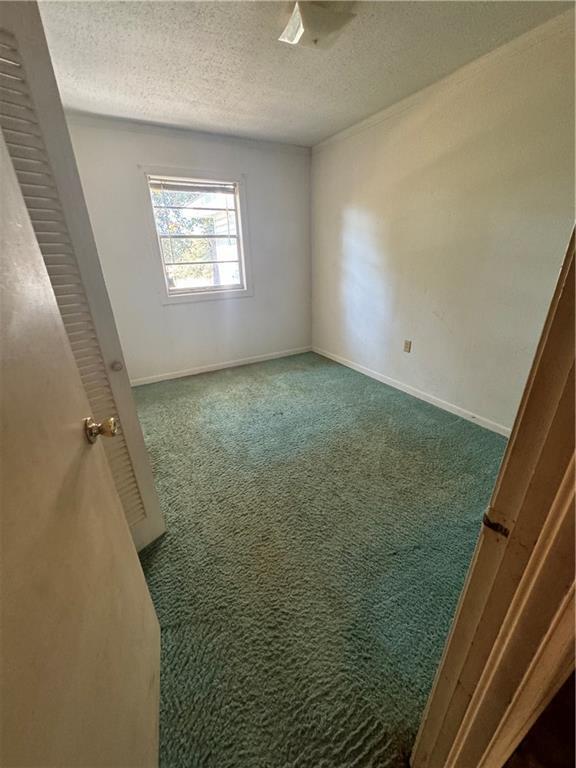 carpeted empty room featuring baseboards and a textured ceiling