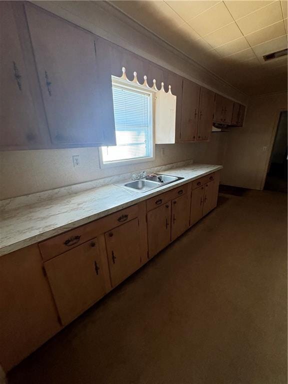 kitchen with light countertops, visible vents, and a sink