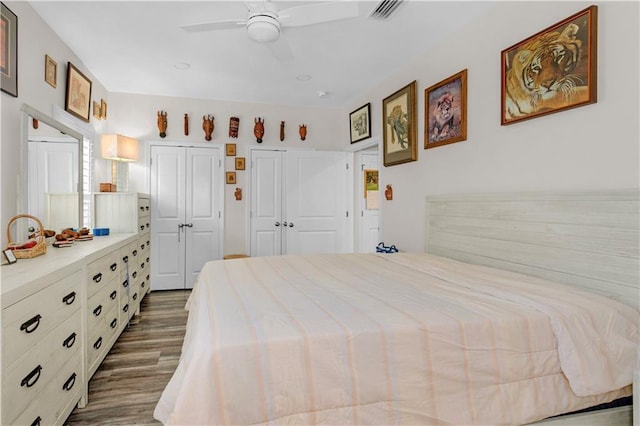 908 Longfellow Pl, Dauphin Island, AL 36528 - bedroom featuring multiple closets, dark wood finished floors, and ceiling fan