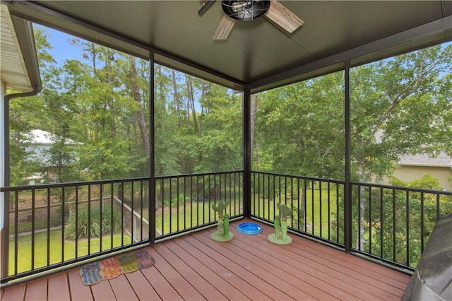 908 Longfellow Pl, Dauphin Island, AL 36528 - unfurnished sunroom featuring a ceiling fan and healthy amount of natural light