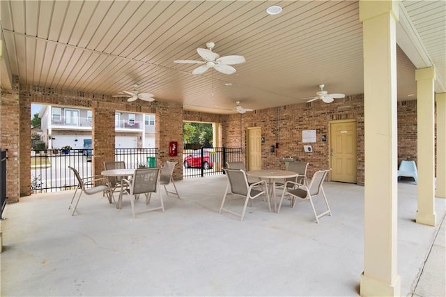 view of patio featuring ceiling fan