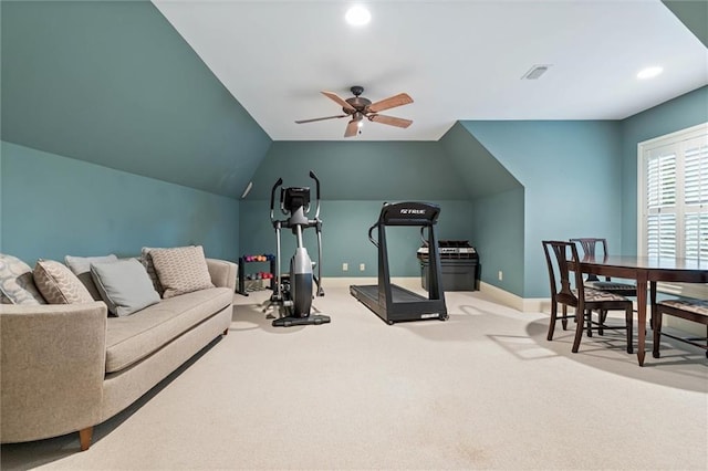 4008 Mcgregor Oaks, Mobile, AL 36608 - exercise area with carpet flooring, ceiling fan, recessed lighting, and vaulted ceiling