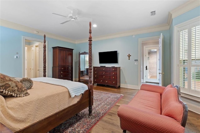 4008 Mcgregor Oaks, Mobile, AL 36608 - bedroom featuring multiple windows, ornamental molding, wood finished floors, and a ceiling fan