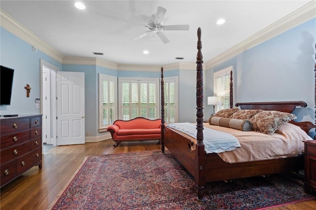 4008 Mcgregor Oaks, Mobile, AL 36608 - bedroom featuring wood finished floors, recessed lighting, ornamental molding, and a ceiling fan