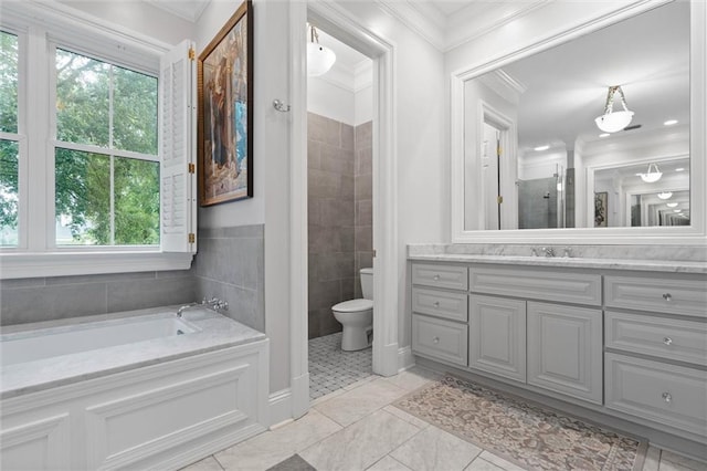 4008 Mcgregor Oaks, Mobile, AL 36608 - full bathroom with a garden tub, vanity, ornamental molding, and a shower
