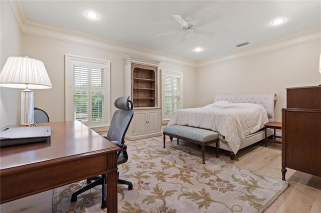4008 Mcgregor Oaks, Mobile, AL 36608 - bedroom featuring ornamental molding, a desk, light wood-type flooring, recessed lighting, and a ceiling fan