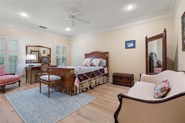 4008 Mcgregor Oaks, Mobile, AL 36608 - bedroom featuring multiple windows, light wood-style flooring, crown molding, recessed lighting, and a ceiling fan