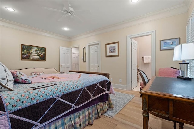 4008 Mcgregor Oaks, Mobile, AL 36608 - bedroom with light wood finished floors, crown molding, recessed lighting, and ensuite bathroom