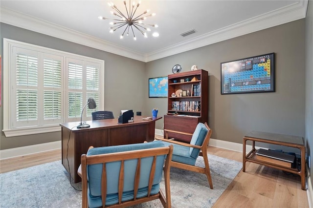 4008 Mcgregor Oaks, Mobile, AL 36608 - office space featuring light wood-style floors, a chandelier, and crown molding