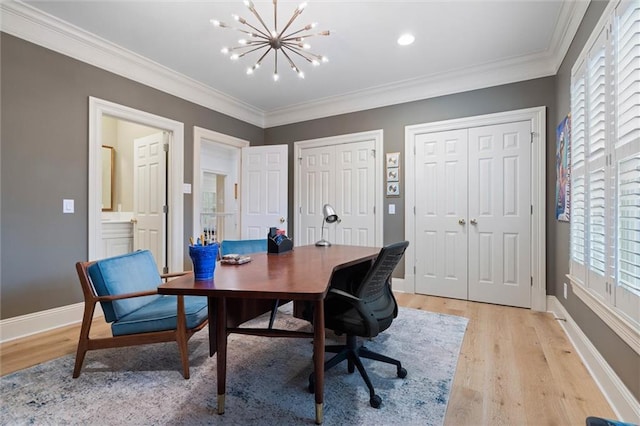4008 Mcgregor Oaks, Mobile, AL 36608 - home office featuring light wood-style floors, a chandelier, and ornamental molding