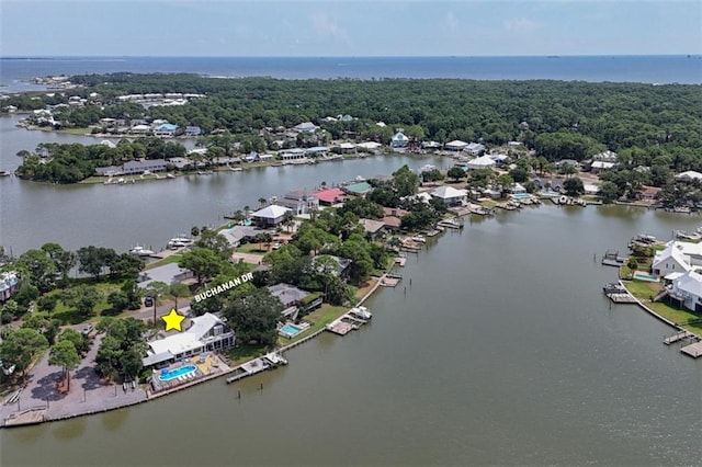 bird's eye view featuring a water view