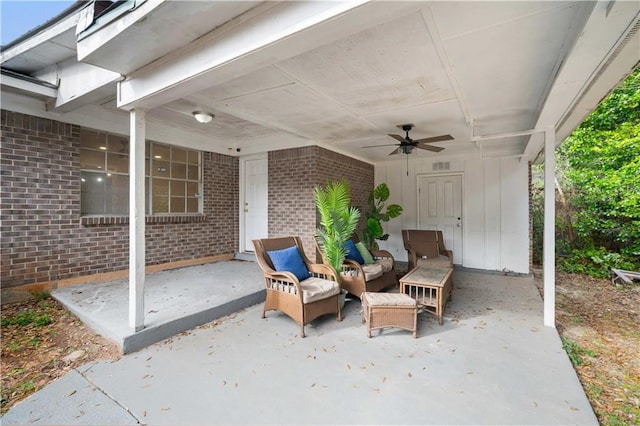 view of patio / terrace featuring ceiling fan and an outdoor hangout area