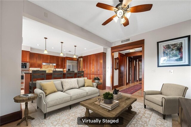18269 Colony Dr Unit 405, Fairhope, AL 36532 - living room featuring a ceiling fan, recessed lighting, and baseboards