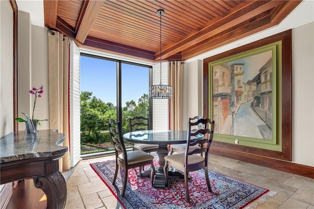 18269 Colony Dr Unit 405, Fairhope, AL 36532 - dining space featuring wood ceiling, stone tile flooring, and a tray ceiling