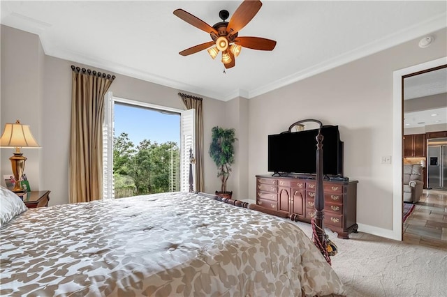 18269 Colony Dr Unit 405, Fairhope, AL 36532 - carpeted bedroom with ornamental molding, baseboards, and ceiling fan