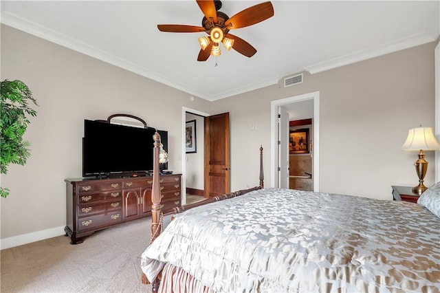 18269 Colony Dr Unit 405, Fairhope, AL 36532 - bedroom with light carpet, ornamental molding, baseboards, and a ceiling fan