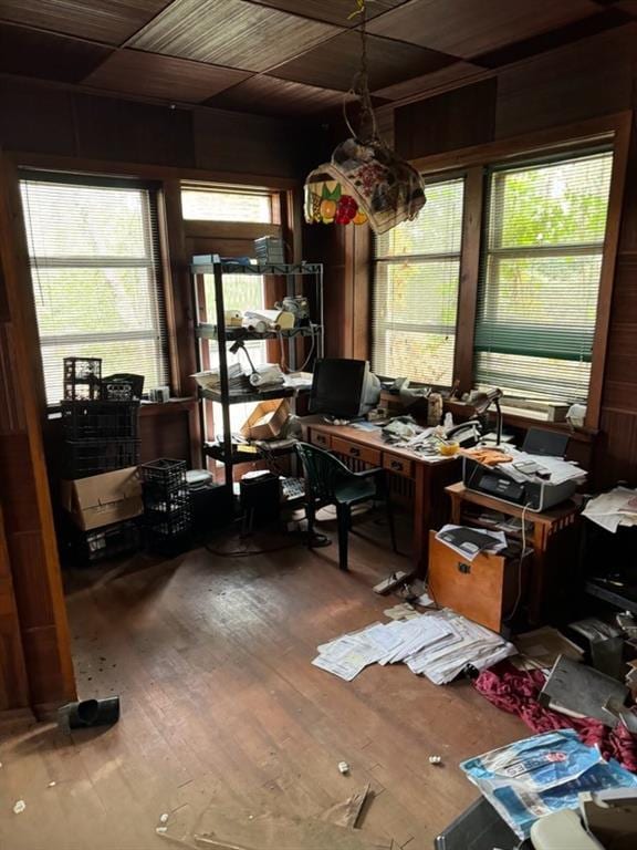 misc room with hardwood / wood-style flooring and wooden ceiling