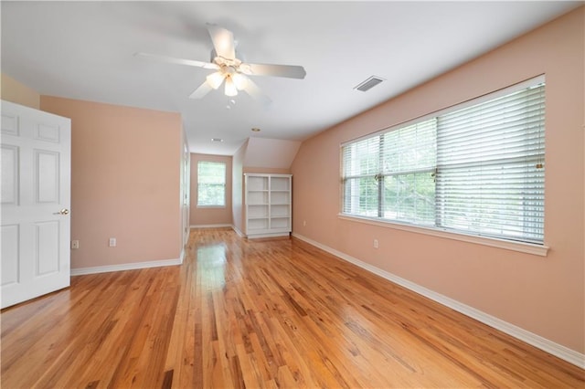 5039 Cole Dr W, Mobile, AL 36619 - spare room with baseboards, ceiling fan, light wood-type flooring, and visible vents