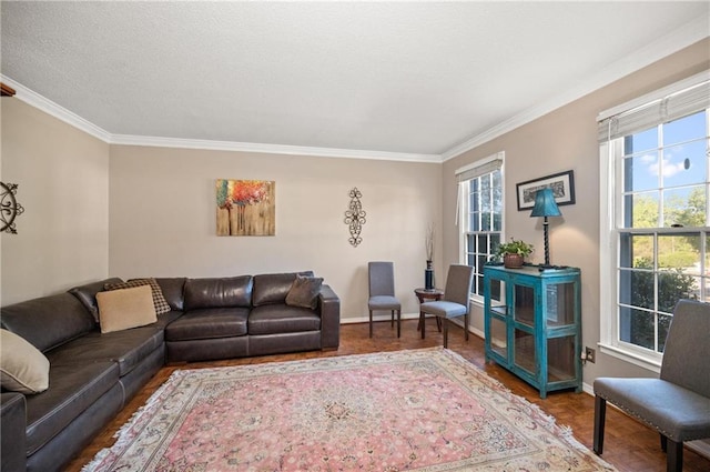 living room featuring crown molding and hardwood / wood-style flooring