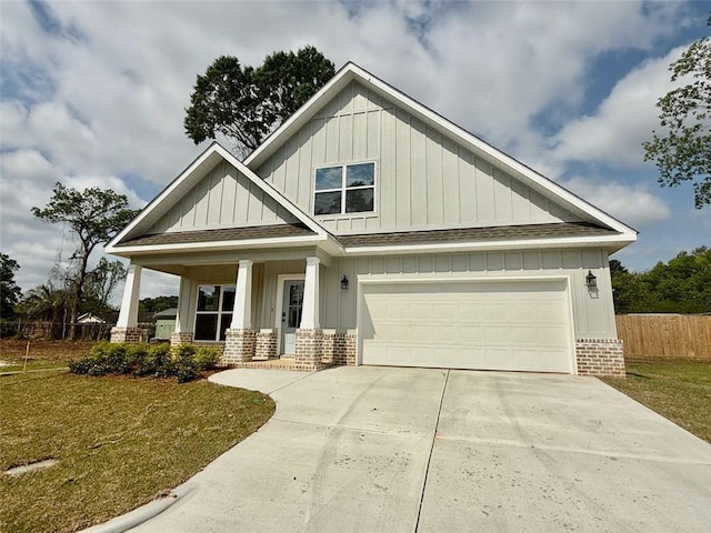 craftsman-style home featuring board and batten siding, brick siding, and a shingled roof