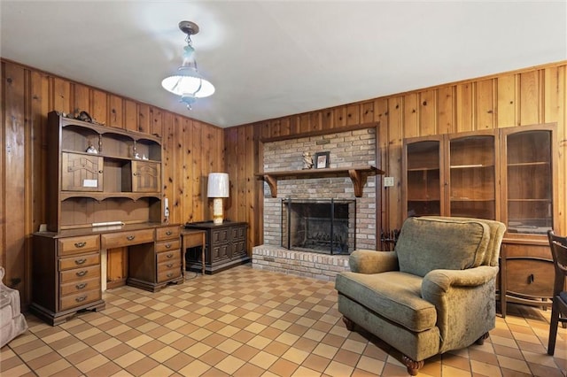 2950 Pinetucky Rd, Mobile, AL 36618 - office space featuring wood walls, light tile patterned flooring, and a fireplace